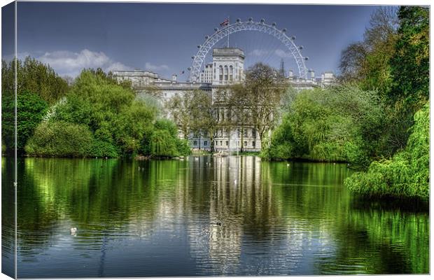 St James Park and London Eye Canvas Print by Dean Messenger