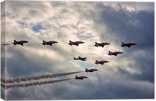 Red Arrows and Spitfire Canvas Print by Dean Messenger