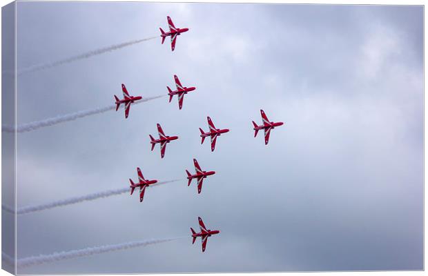 Red Arrows Lancaster Formation Canvas Print by Dean Messenger