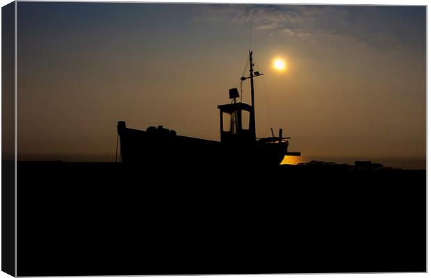 boat at sunrise Canvas Print by Dean Messenger