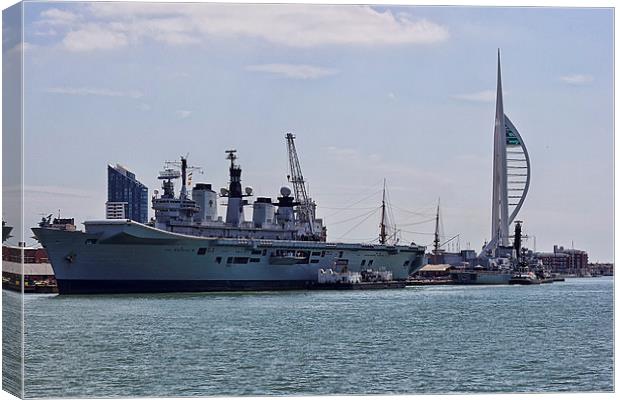  HMS llustrious and Spinnaker Tower Canvas Print by Dean Messenger