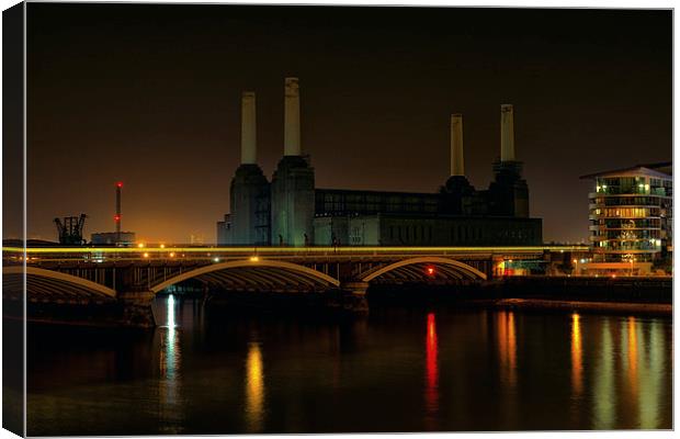  Battersea Power Station at Night Canvas Print by Dean Messenger