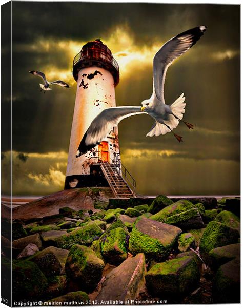 Talacre lighthouse with seagulls Canvas Print by meirion matthias