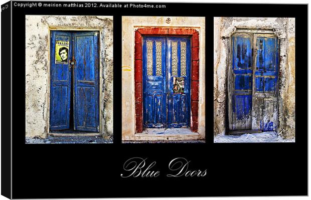 blue doors of Santorini Canvas Print by meirion matthias