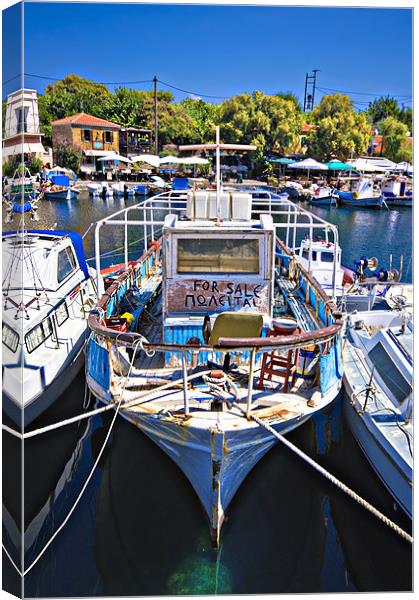 greek fishing boat for sale Canvas Print by meirion matthias