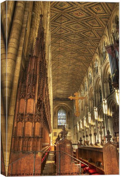 The Carved Pews Canvas Print by Fiona Messenger