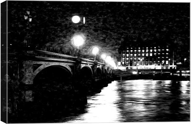 Lamplight over westminster bridge Canvas Print by karen shivas