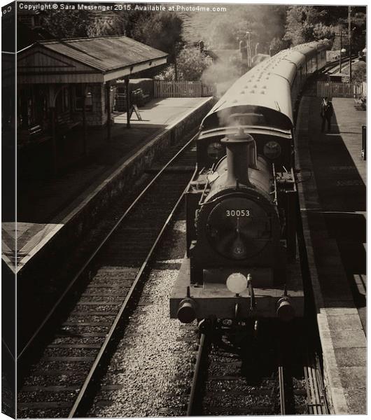  Steam train in black and white  Canvas Print by Sara Messenger