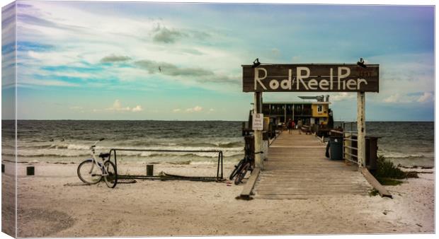 Rod & Reel Pier and a Bike Canvas Print by Neal P