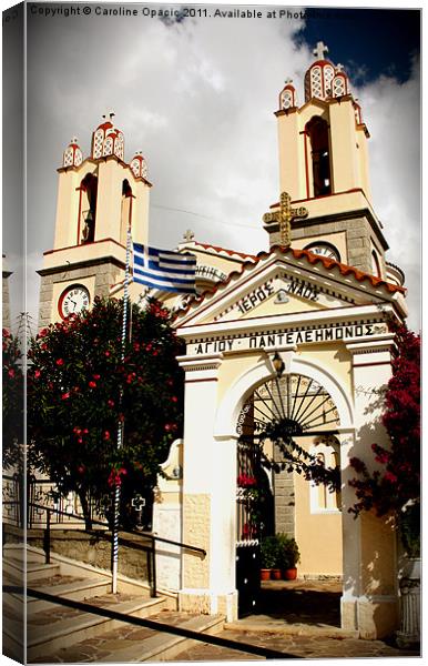 A Church in Siana, Rhodes Canvas Print by Caroline Opacic