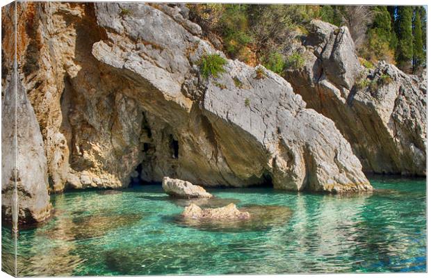 Corfu Sea Caves Canvas Print by Phil Clements