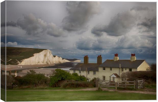 Seven Sisters & Coastguard Cottages Canvas Print by Phil Clements