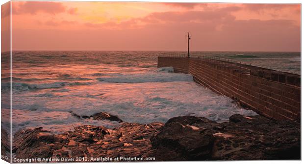Breakwater sunset Canvas Print by Andrew Driver
