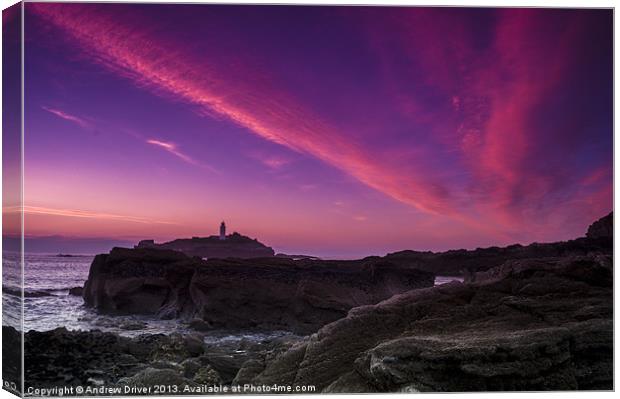 Godrevy lighthouse at sunset Canvas Print by Andrew Driver