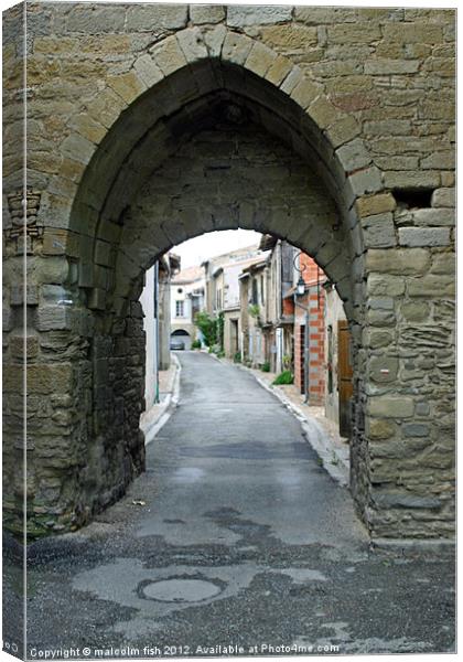 The East Gate into Saint-Papoul. Canvas Print by malcolm fish