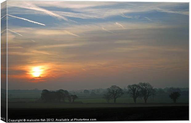 SUNRISE OVER HIGH LEGH. Canvas Print by malcolm fish