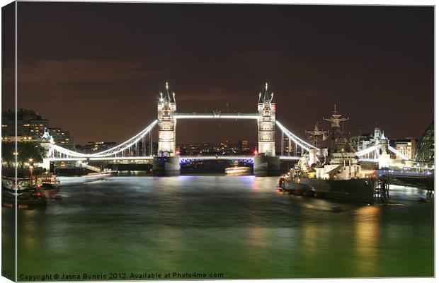 Tower Bridge and HMS Belfast at night Canvas Print by Jasna Buncic