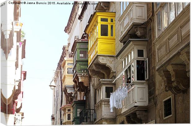 Balconies of Valletta 1 Canvas Print by Jasna Buncic