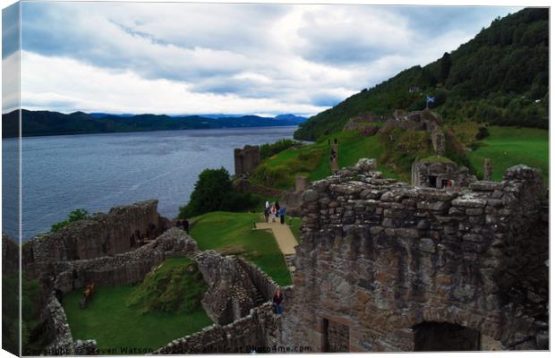 Urquhart Castle and Loch Ness Canvas Print by Steven Watson