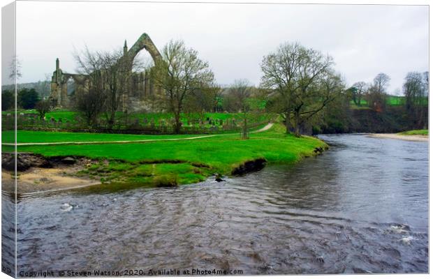 The River Wharfe and Bolton Priory Canvas Print by Steven Watson