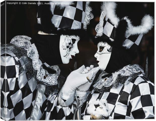 Venetian Masquerade Black and white Pair  Canvas Print by Colin Daniels