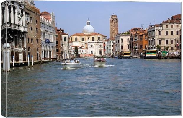 Boats on The Grand Canal  Canvas Print by Steven Plowman