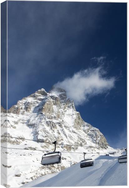 Snow cloud on The Matterhorn Canvas Print by Steven Plowman