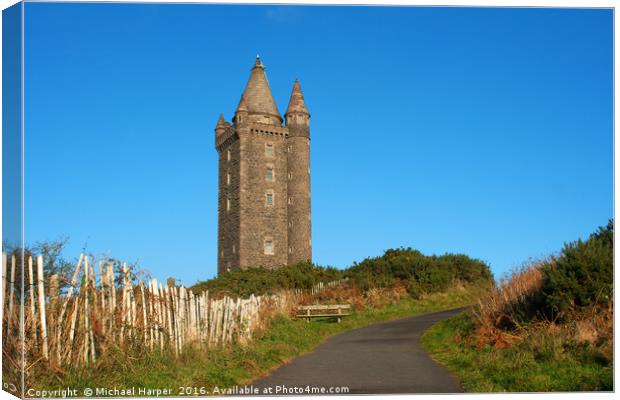 Scrabo Tower dominates the skyline at Newtownards  Canvas Print by Michael Harper