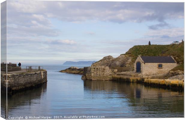 The harbor at Ballintoy in Northern Ireland Canvas Print by Michael Harper