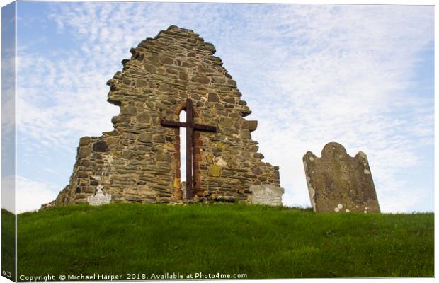 The ruins of the ancient St Aiden's Church  Canvas Print by Michael Harper