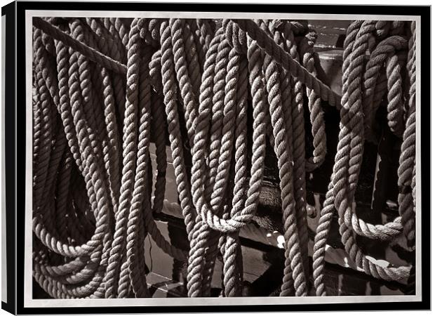 USS Constitution - Ropes for the Rigging BW 2 Canvas Print by Mark Sellers