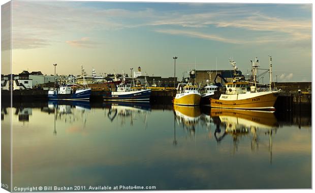 Fraserburgh Yellow and Blue Boats Canvas Print by Bill Buchan