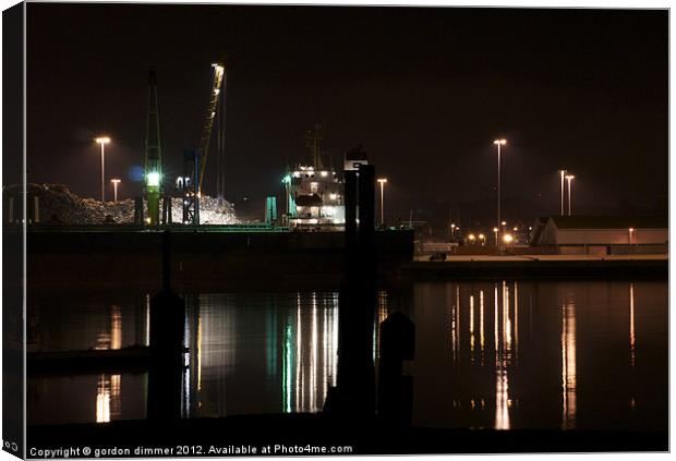 Working dockyard at night Canvas Print by Gordon Dimmer
