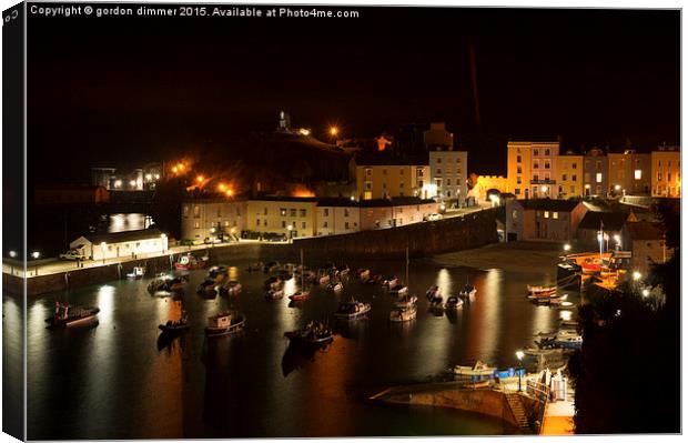  A View of Tenby Harbour at Night Canvas Print by Gordon Dimmer