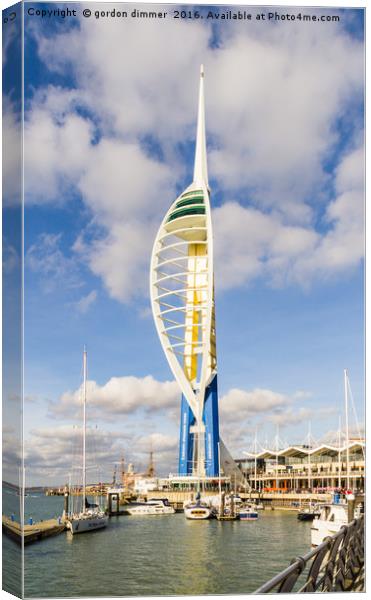 A Frontal view of the Spinnaker tower Canvas Print by Gordon Dimmer