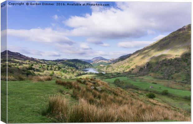 Mountains and a Lake in Snowdonia North Wales Canvas Print by Gordon Dimmer