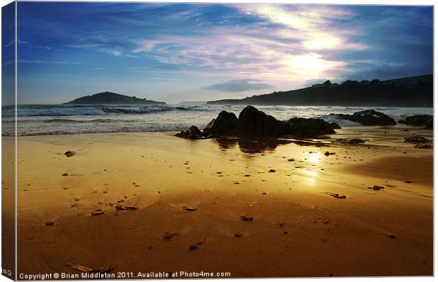 Bantham Beach at sunset Canvas Print by Brian Middleton