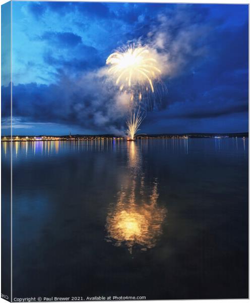 Fireworks in Weymouth Canvas Print by Paul Brewer