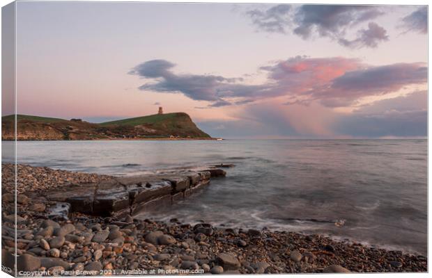 Kimmeridge and Clavell Tower at Sunset Canvas Print by Paul Brewer
