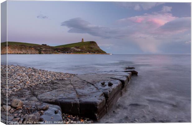 Kimmeridge and Clavell Tower at Sunset Canvas Print by Paul Brewer