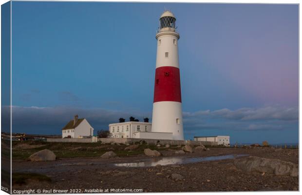 Portland Bill Lighthouse reflections. Canvas Print by Paul Brewer