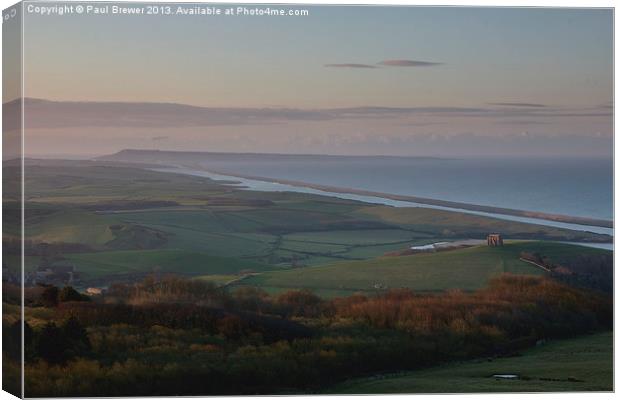 Abbotsbury and the Fleet on a Cold May Evening Canvas Print by Paul Brewer