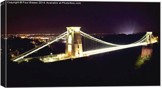 Clifton Suspension Bridge at Night  Canvas Print by Paul Brewer