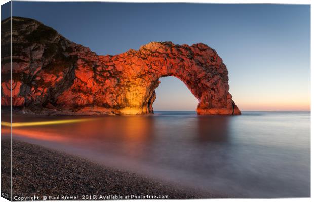 Durdle Door Dorset at Night Canvas Print by Paul Brewer