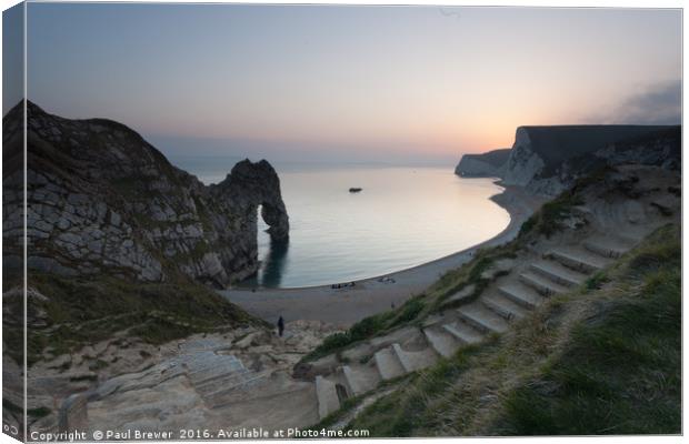 Durdle Door Dorset Sunset on a Spring evening  Canvas Print by Paul Brewer