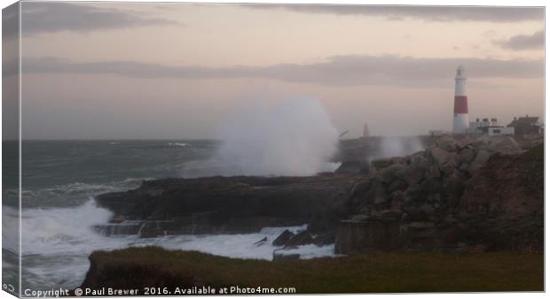 Portland bill in a storm Canvas Print by Paul Brewer