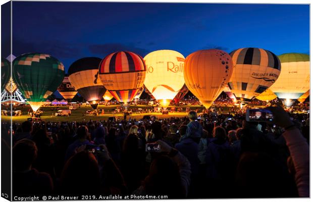 Bristol Balloon Fiesta Night Glow Canvas Print by Paul Brewer