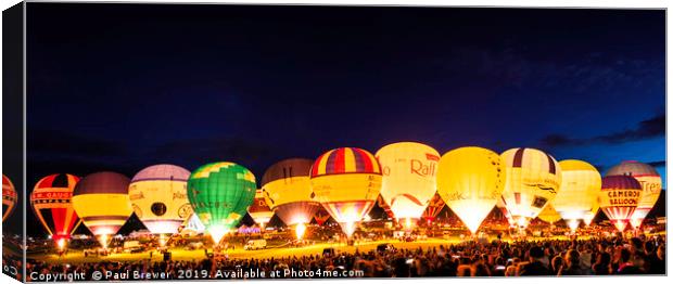 Bristol Balloon Fiesta Nightglow Panoramic Canvas Print by Paul Brewer