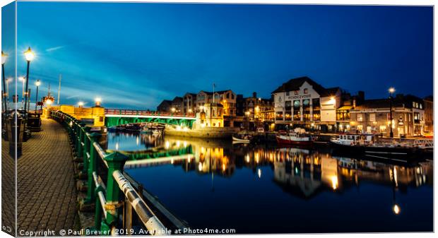 Weymouth Harbour at Night Canvas Print by Paul Brewer