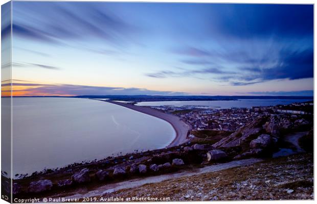 The View from Portland to Chesil Beach Canvas Print by Paul Brewer